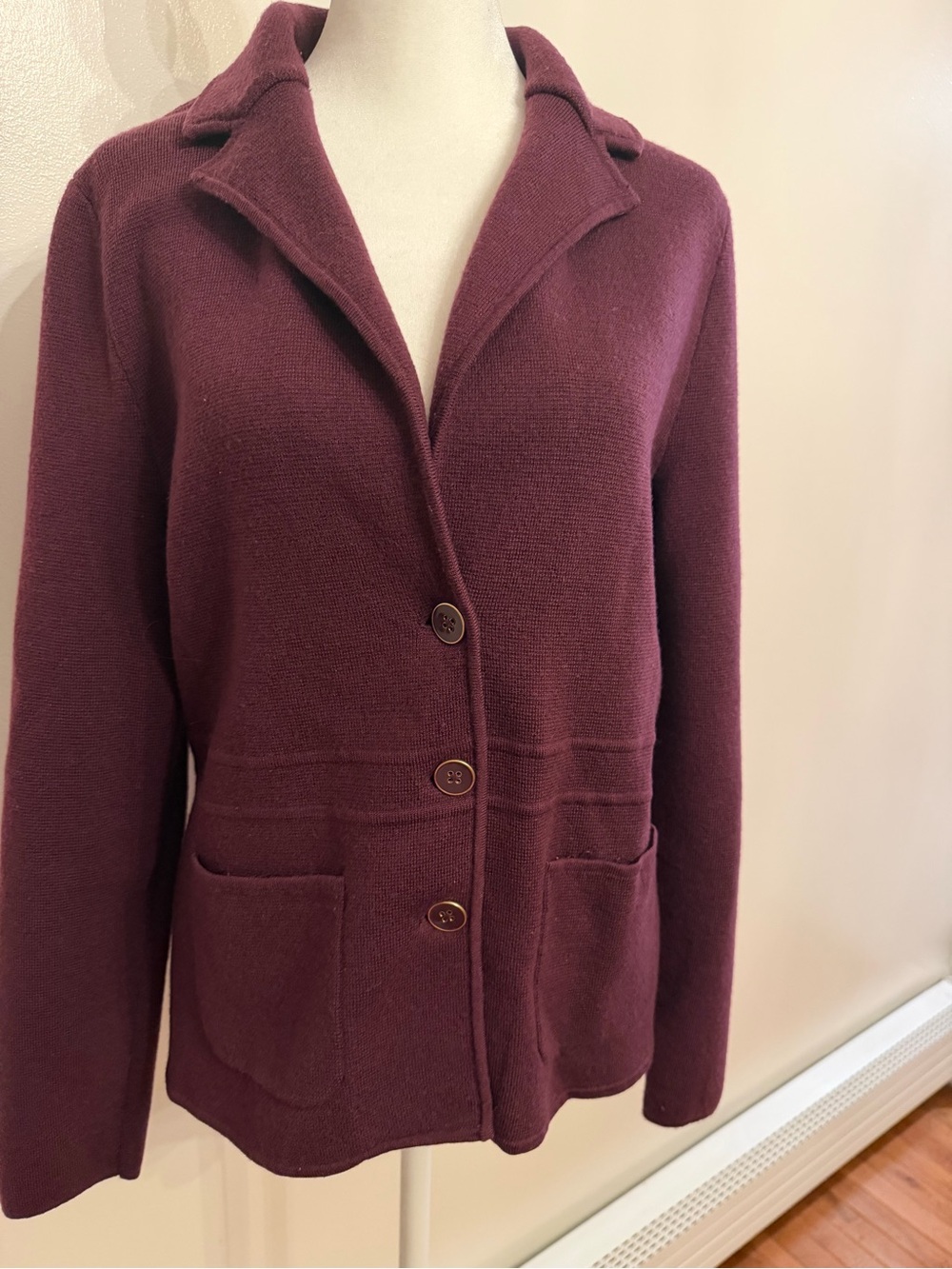 Talbots Plum Burgundy Textured Knit Blazer Jacket Size L - Picture 3 of 11